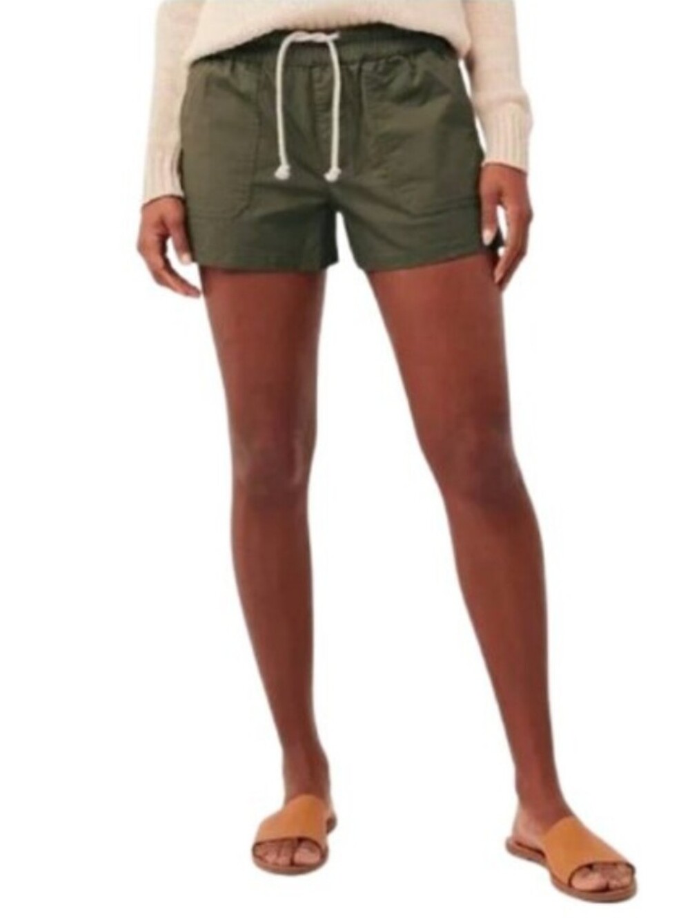 Pact Women's Green Woven Twill Drawstring Short Size Medium Organic Cotton Blend